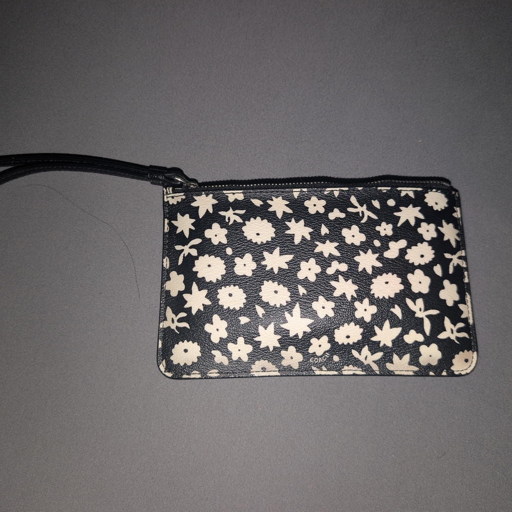 Coach Black and White Floral Wristlet